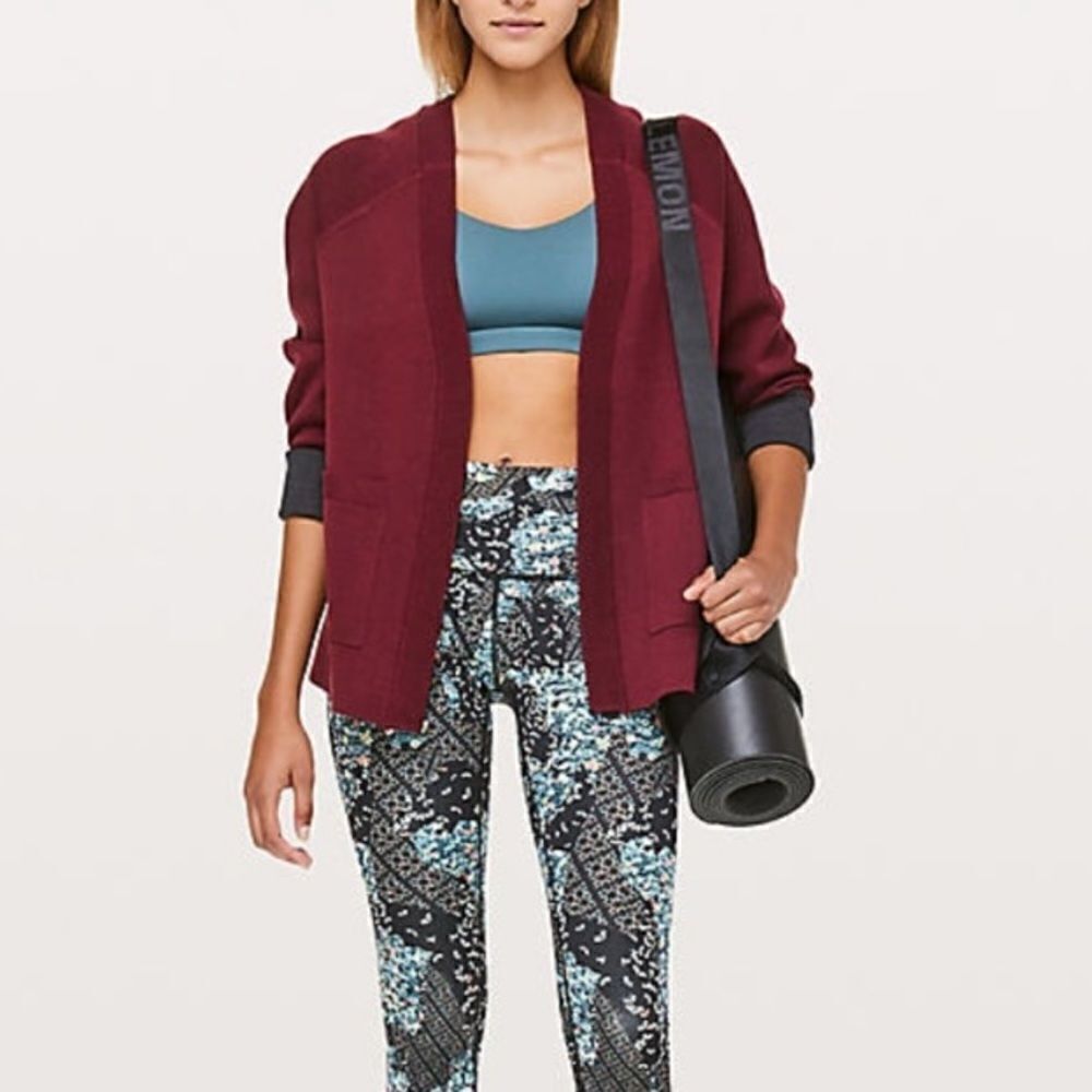 Lululemon Reversible Cardigan Sweater Maroon Charcoal